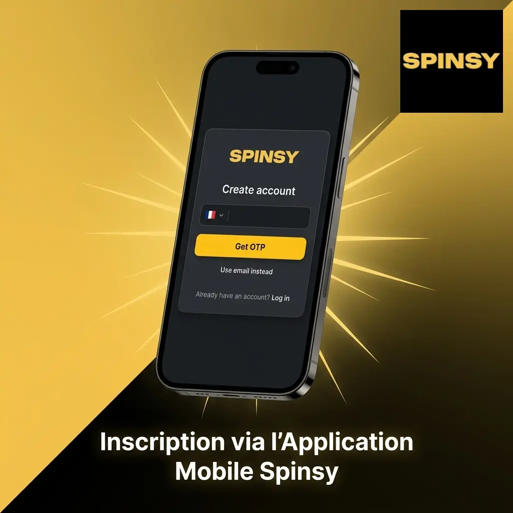 Application mobile Spinsy — écran d'inscription sur smartphone